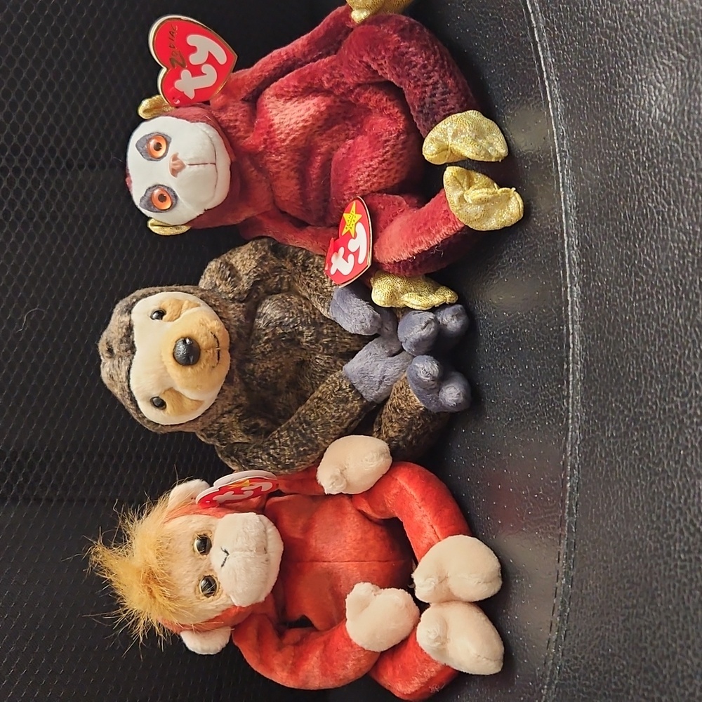 3 Retired Ty Beanie Babies - Sweetheart, Monkey and Slowpoke